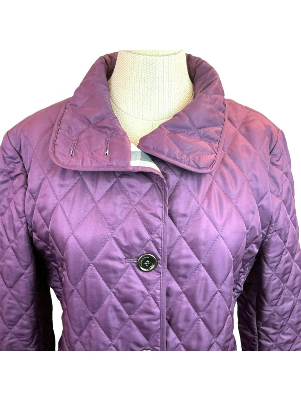Burberry Womens Quilted Purple Jacket XLButton Closure Plaid-Lined Collar/Cuffs - Picture 3 of 16